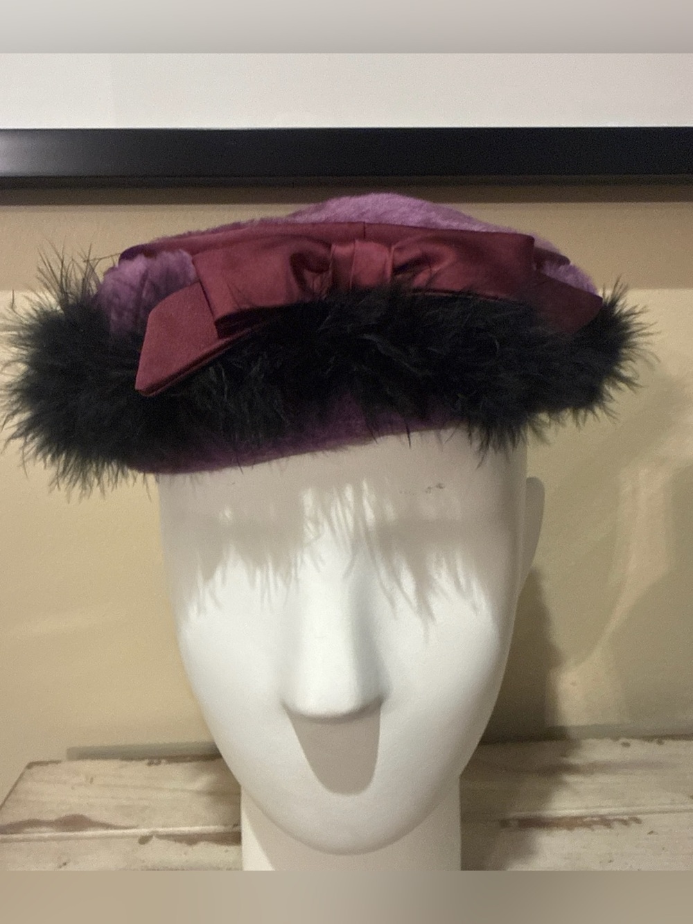 1960s Styled by Coralie Purple Velour Pillbox Hat Fur Trim Musketeer Austria 22